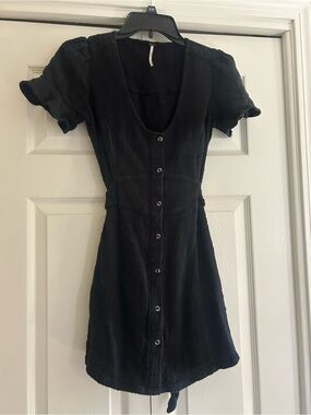 Free People Black Mini Dress with Button Front